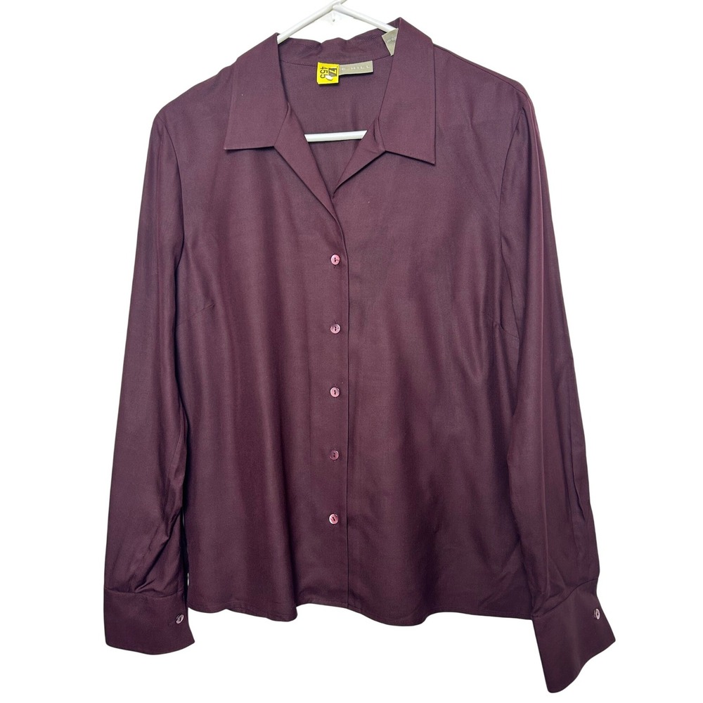 Kate‎ Hill 100% silk top Women's 12 Burgundy Button Down Blouse classic normcore